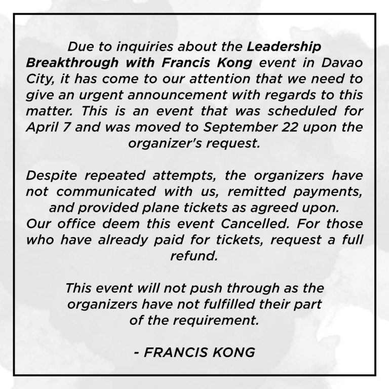 Cancelled Event In Davao Inspirational Speaker Philippines Francis Kong cancelled-event-in-davao-inspirational-speaker-philippines-francis-kong